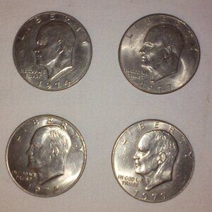 (4) Eisenhower Dollar Coins: 1972, 1974, 1977 & 1977.  US Mint.  Great Condition